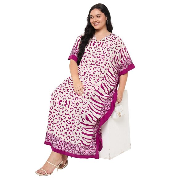 Gypsie Blu Leopard Printed Plus Size Kaftan Dress Stylish Beach Cover Up Maxi - Picture 7 of 7